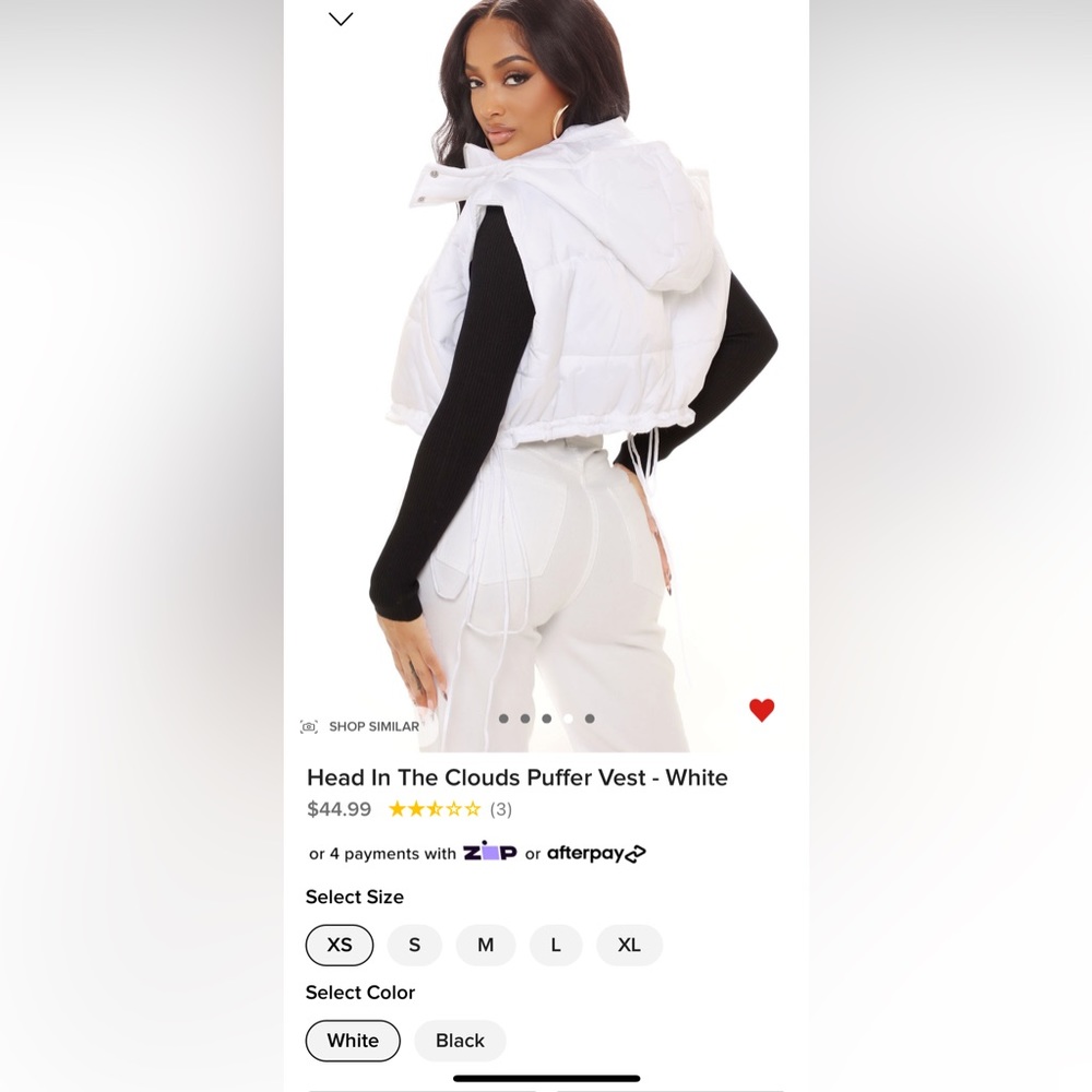 White hooded puffer vest size extra small